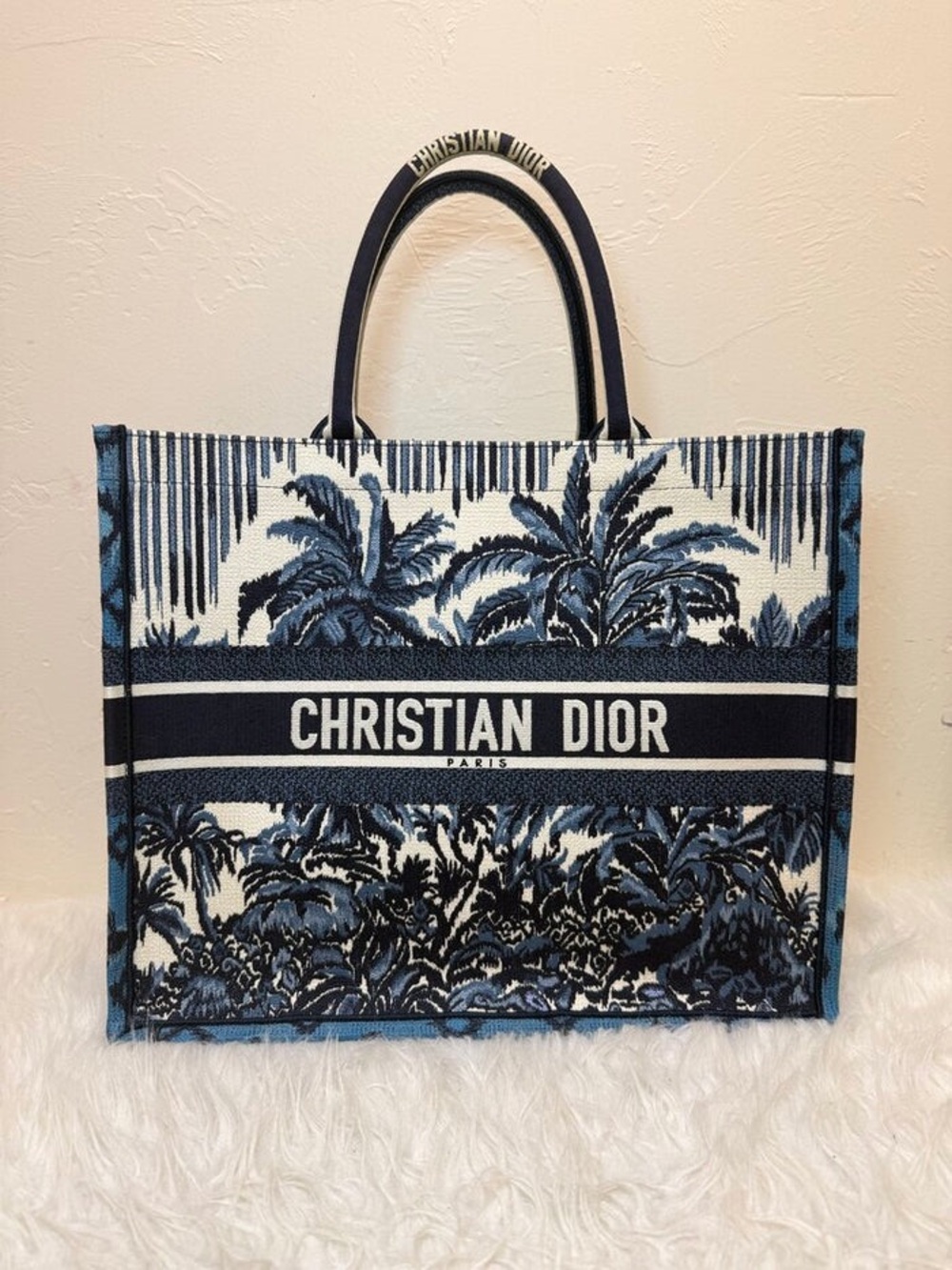 Christian Dior Palm Toile de Jouy Large Book Tote